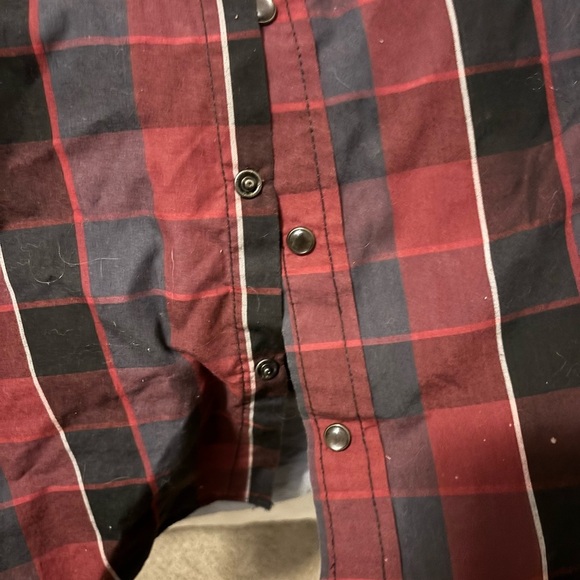 MICROS Red/black Plaid Check Shortsleeve Casual Button Up Rockstar XL Los Angele - Picture 4 of 14